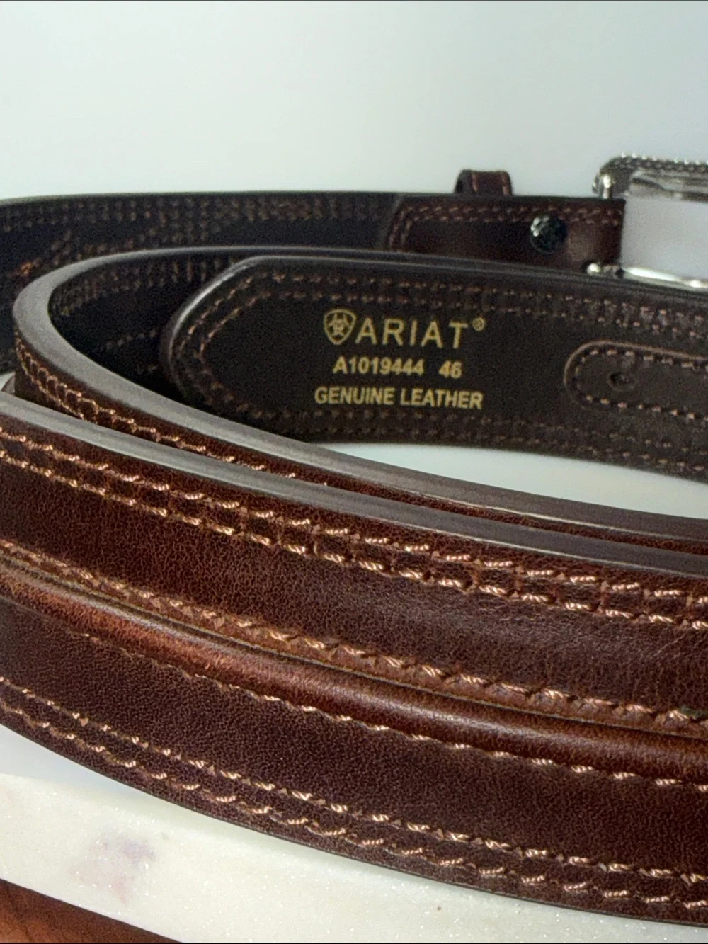 Ariat Dark Brown Genuine Leather Men's Belt with Gold Logo
